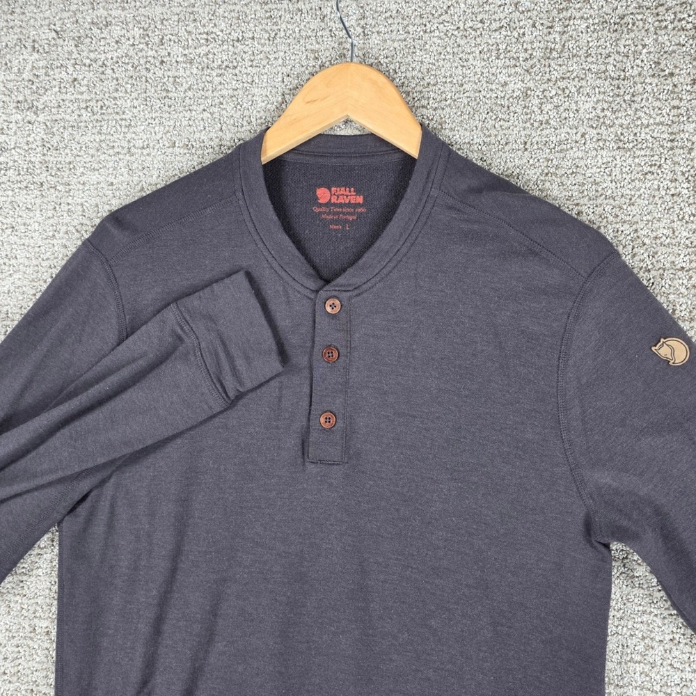 Fjallraven Lappland 100% Merino Wool Henley Shirt Mens Large Purple Long Sleeve